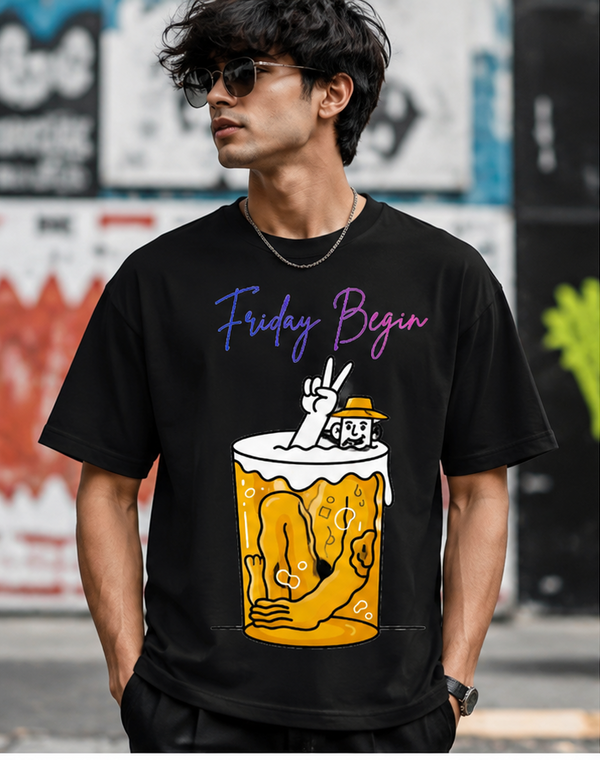 Friday Begin Graphic T-Shirt | Fun Party Vibes Printed Tee
