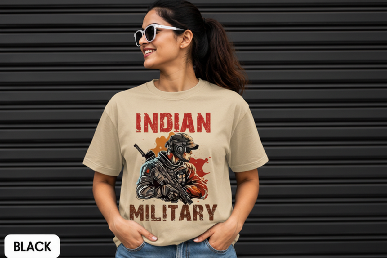 Indian Military Graphic T-Shirt | Patriotic Army Inspired Printed Tee
