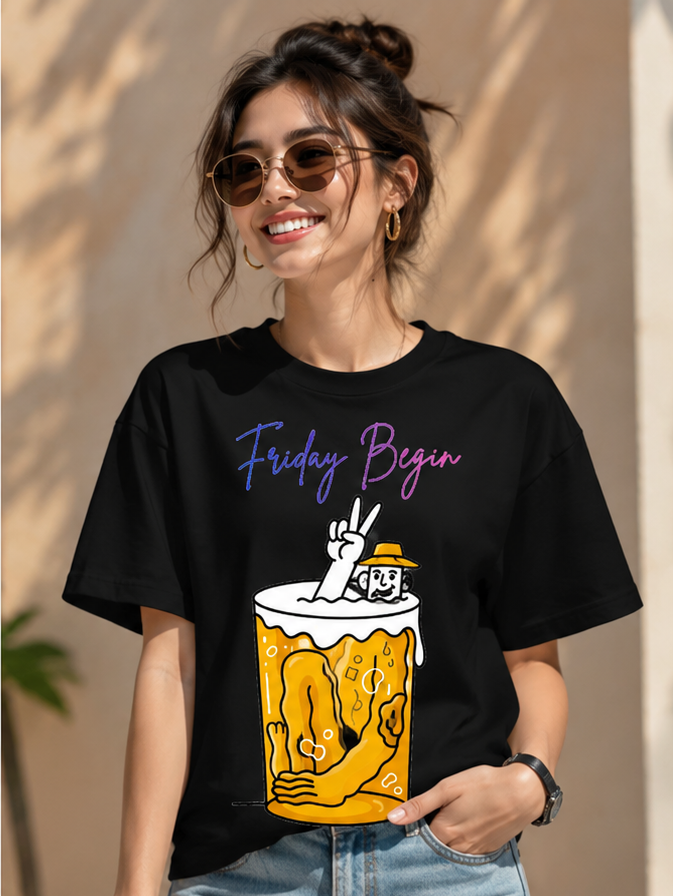 Friday Begin Graphic T-Shirt | Fun Party Vibes Printed Tee